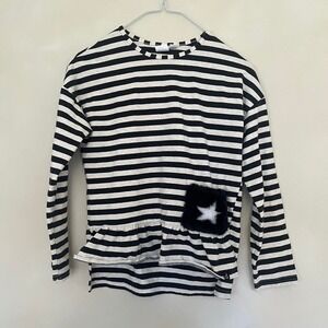 Deux par Deux Kids Striped Long Sleeve T-Shirt with Faux Fur Star Pocket Size 10